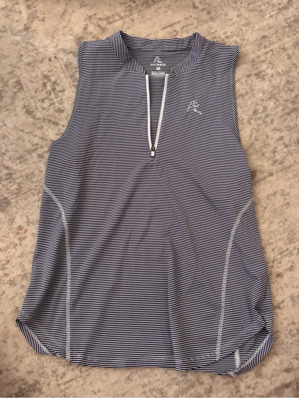 Rhoback Navy & White Sleeveless Zip Golf Polo
